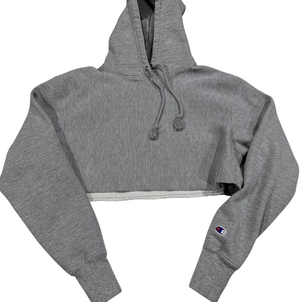 Champion Hoodie Women S Gray Cropped Pullover Fleece Hooded Reverse Weave